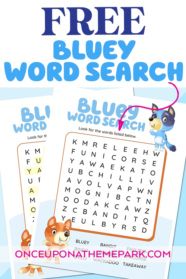 Bluey Word Search Free Printable Once Upon A Theme Park