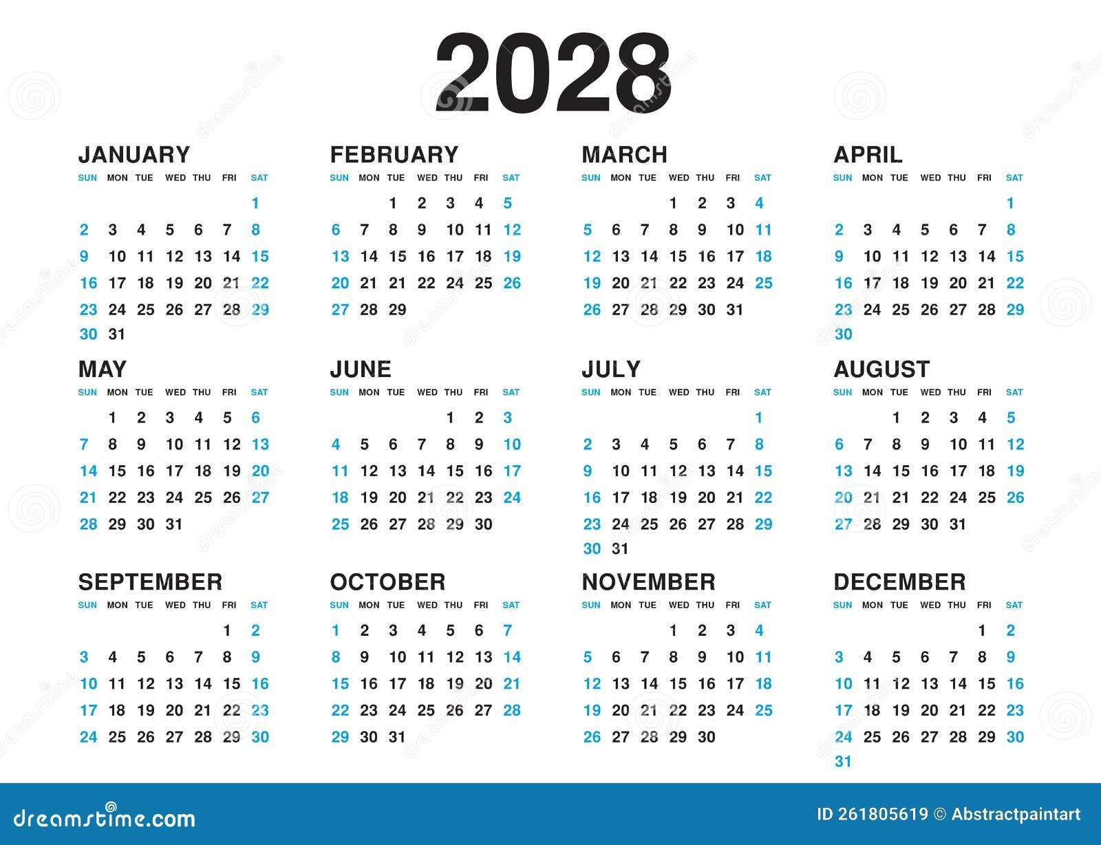 Calendar 2028 Template Vector Simple Minimal Design Planner 2028 Year Calendar 2028 Template Vector Simple Minimal Design Planner 2028 Year
