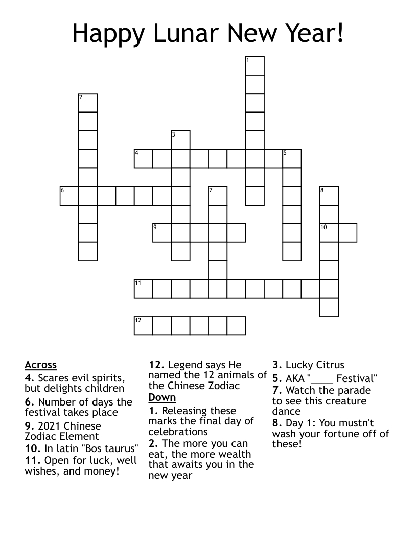 Chinese New Year Crossword Puzzle Printable FREE Printable A Z