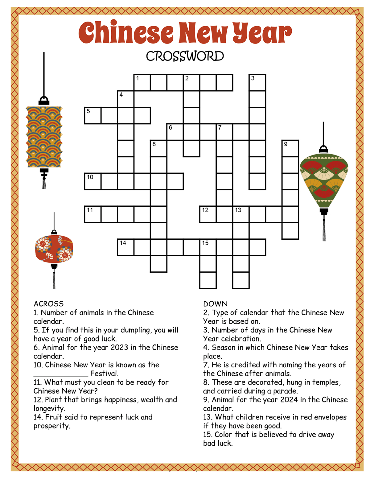 Chinese New Year Crossword Puzzle Printable FREE Printable A Z