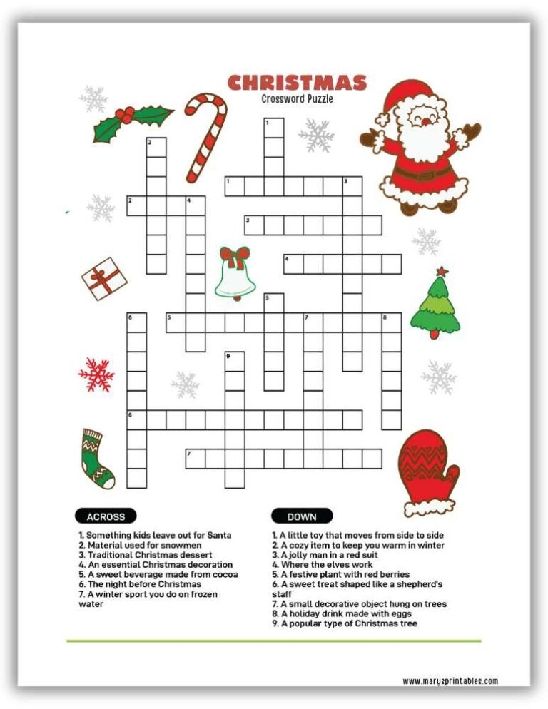 Christmas Crossword Printable Fun Free Holiday Puzzles