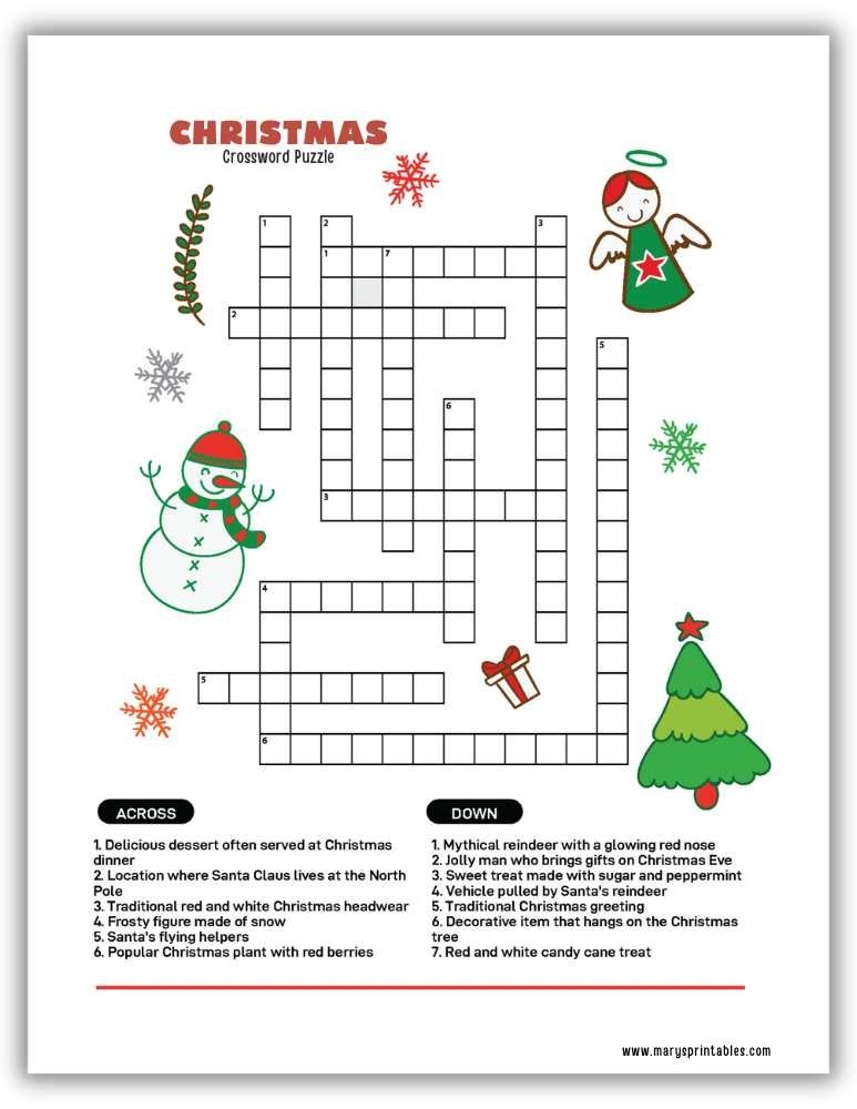 Christmas Crossword Printable Fun Free Holiday Puzzles