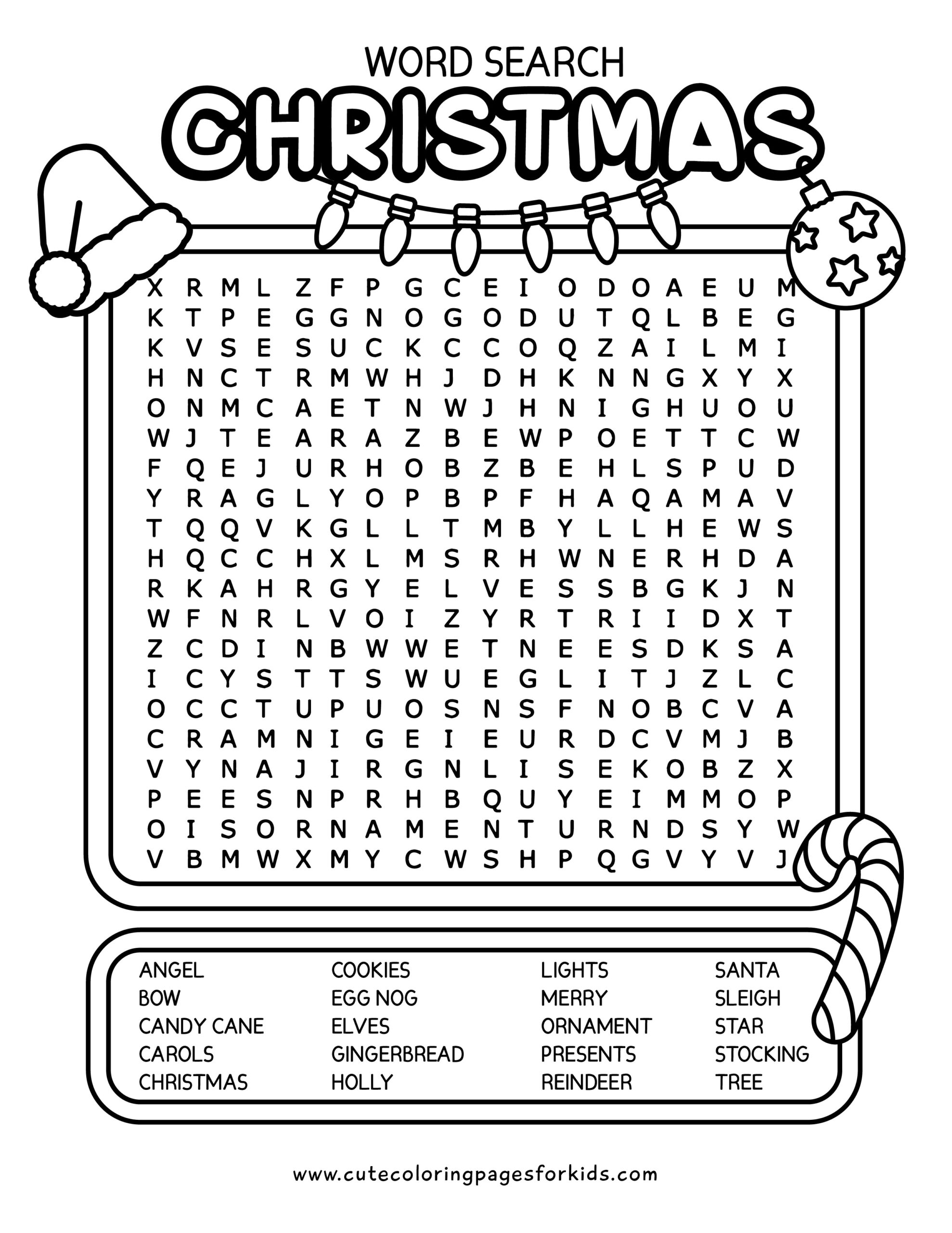 Christmas Word Search Free Printable PDF For Kids Cute Coloring 