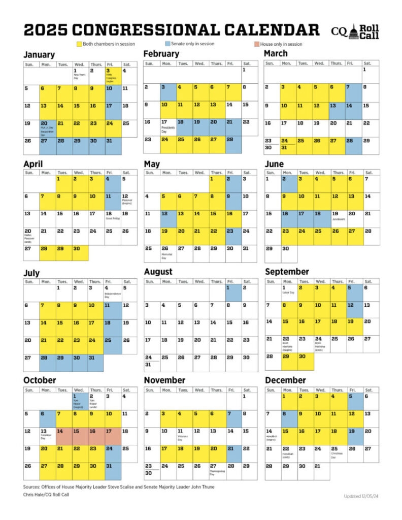 Congressional Schedule For 2025 Is Set With Senate Releasing Its