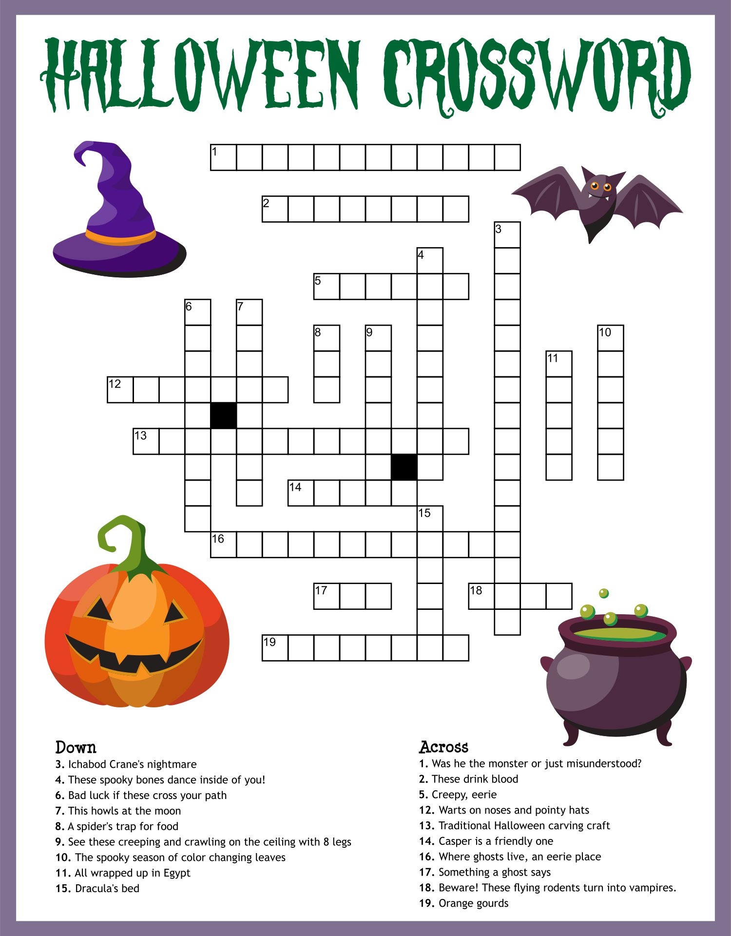 Crossword Puzzles For Halloween Printable