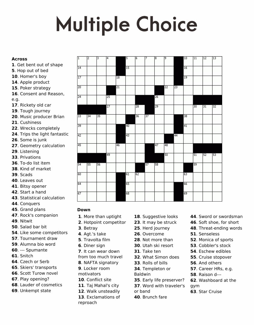 Crossword Puzzles With Answers Printable Printable JD