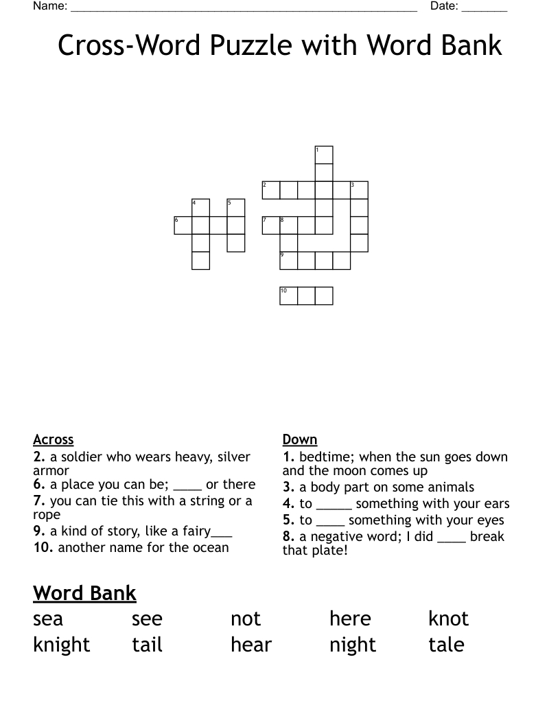 Crossword Puzzles With Word Bank Printable FREE Printable HQ