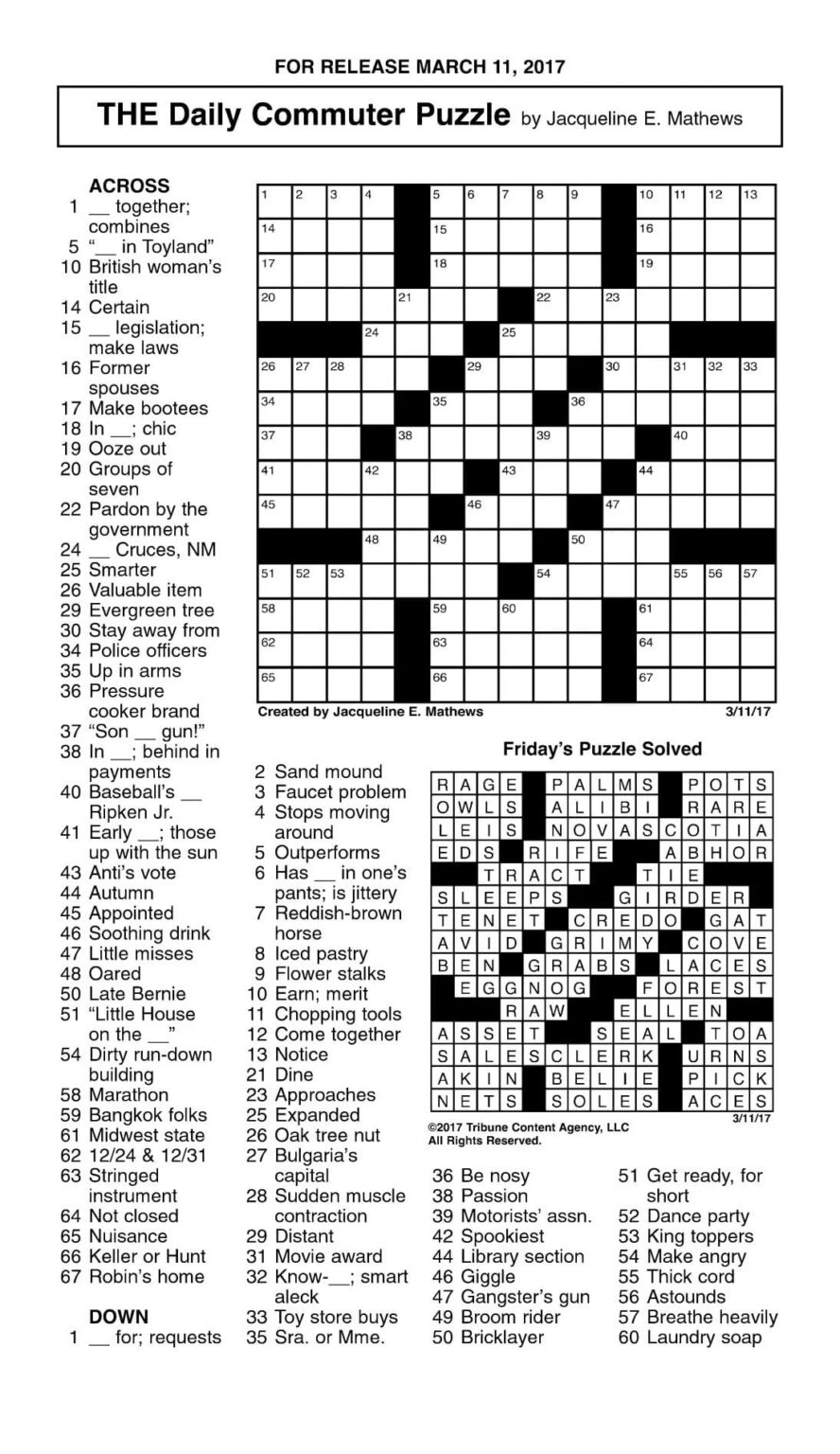 Daily Commuter Crossword Puzzle Printable Printable JD Daily Commuter Crossword Puzzle Printable Printable JD