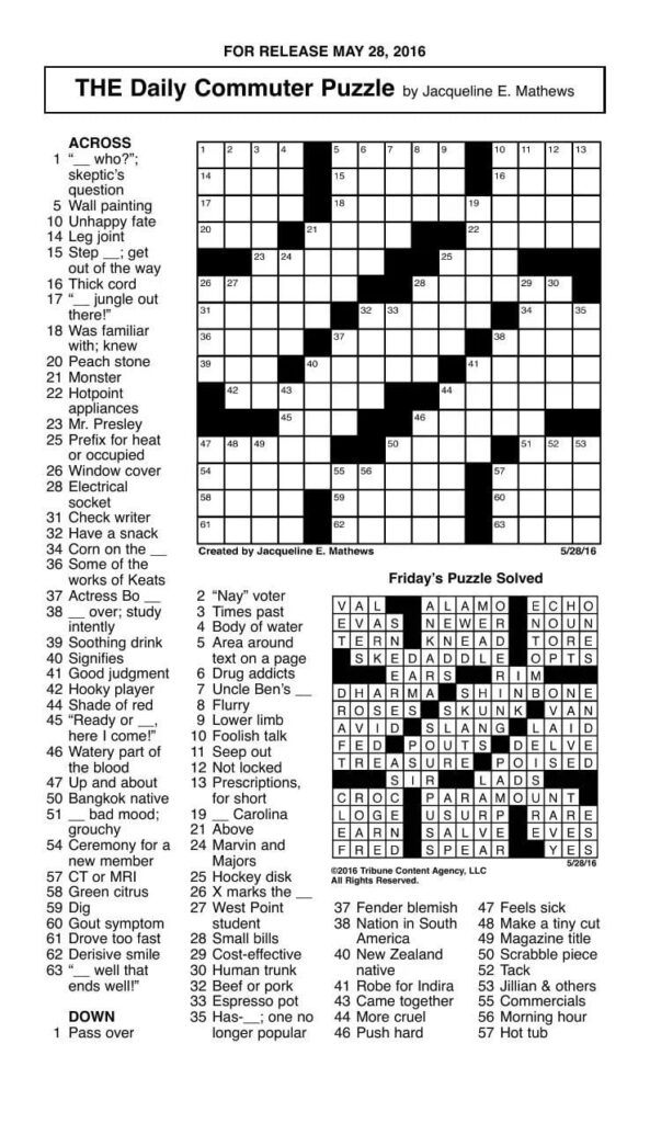 Daily Commuter Crossword Puzzle Printable Printable JD Daily Commuter Crossword Puzzle Printable Printable JD