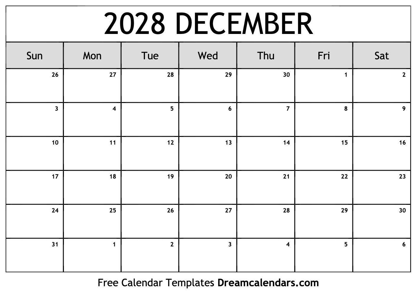December 2028 Calendar Free Printable With Holidays And Observances