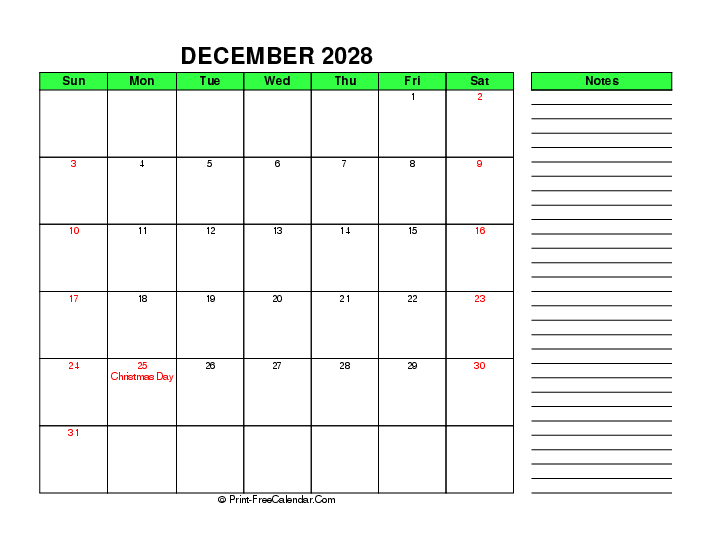 December 2028 Calendars With USA Holidays Word PDF Excel