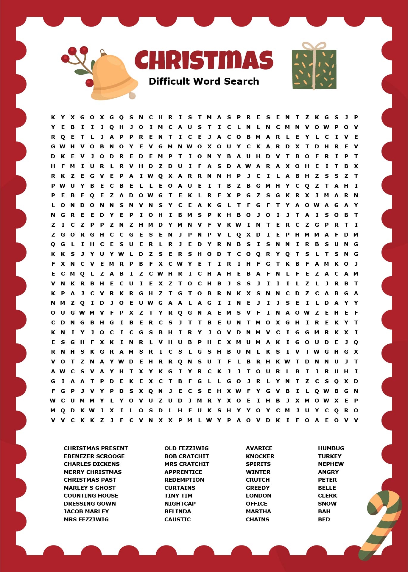 Difficult Christmas Word Search Fanny Printable