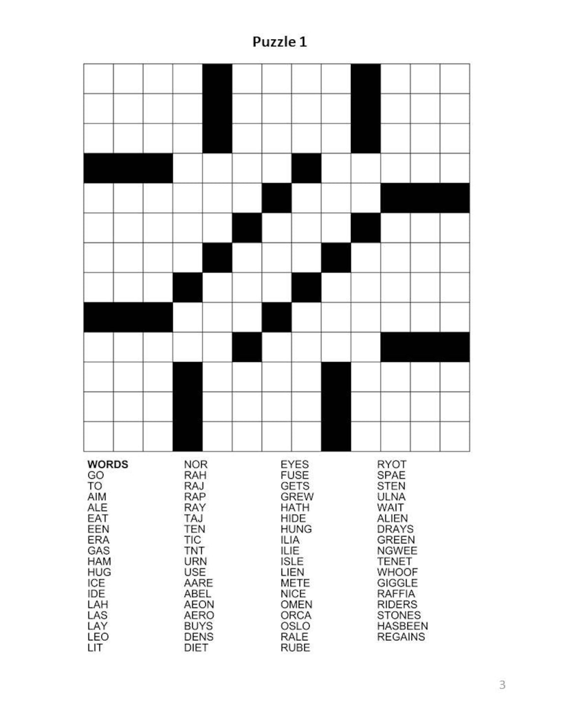 Digital Download 100 Printable Fill in Crossword Puzzles For Adults
