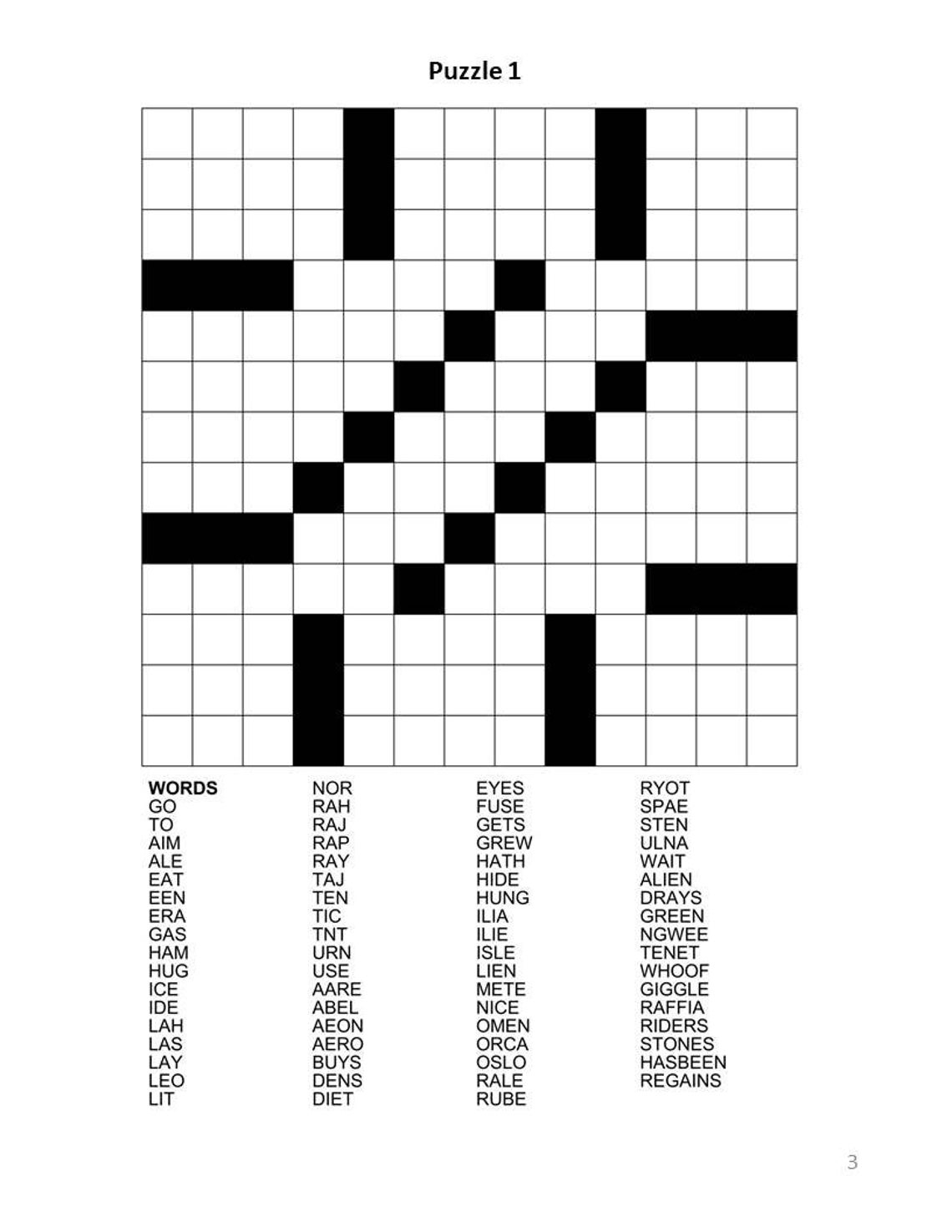 Digital Download 100 Printable Fill in Crossword Puzzles For Adults