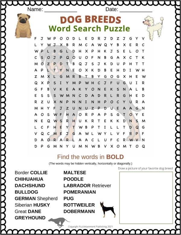 Dog Word Search Printable Printable Word Searches