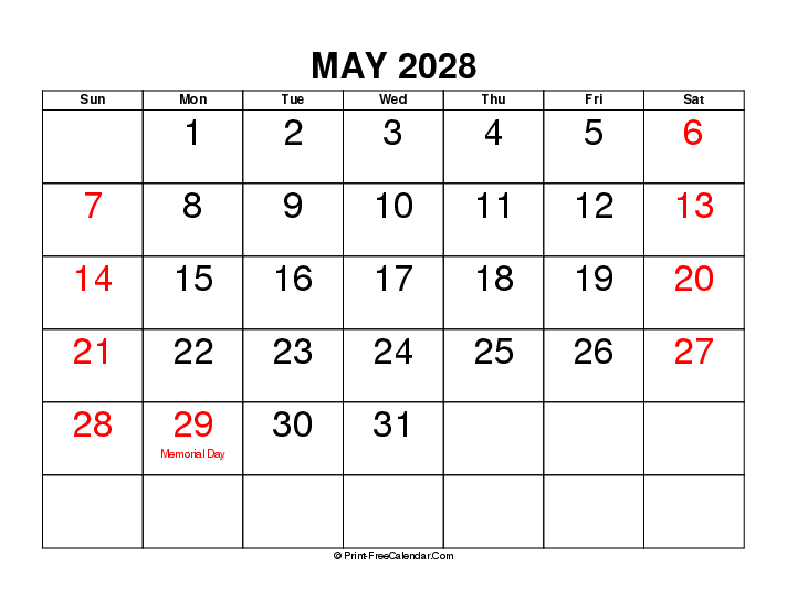 Download Large Font May 2028 Calendar With Usa Holidays Sunday Start Download Large Font May 2028 Calendar With Usa Holidays Sunday Start