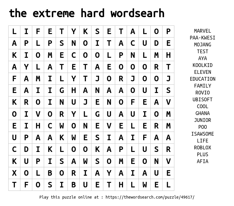 Download Word Search On The Extreme Hard Wordsearh