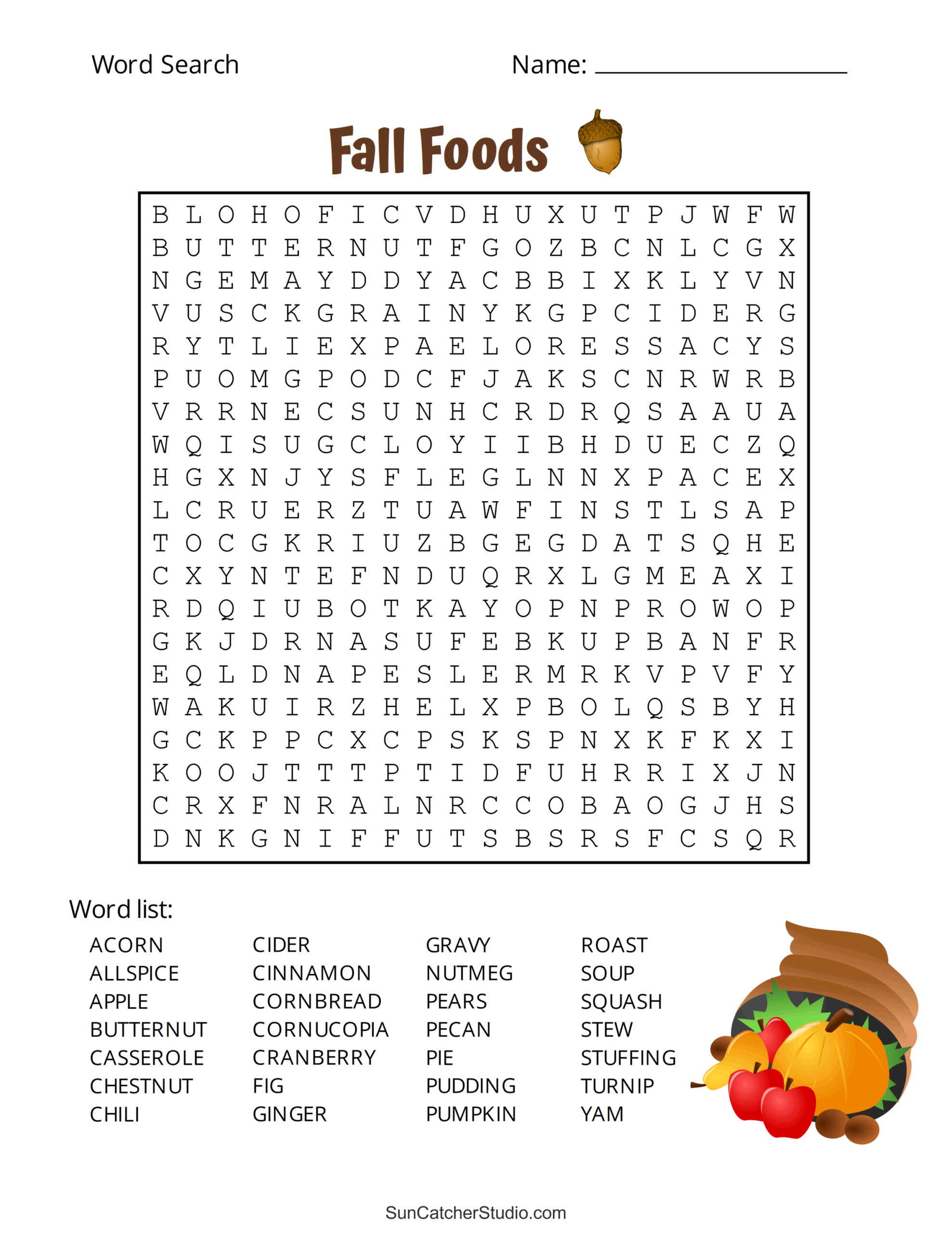 Easy Fall Word Search