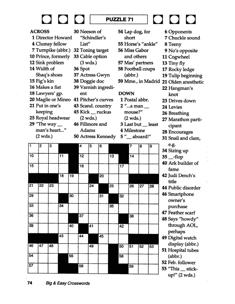 Easy Large Print Crossword Puzzles Free Printable Crosswords