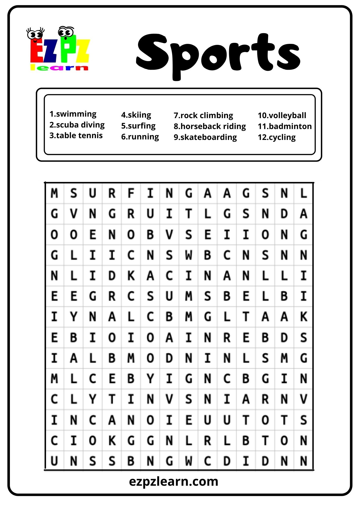 Easy Sports Word Search Printable Word Search Maker