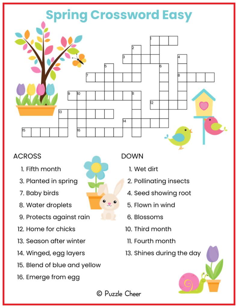Easy Spring Crossword Puzzle Puzzle Cheer Easy Spring Crossword Puzzle Puzzle Cheer