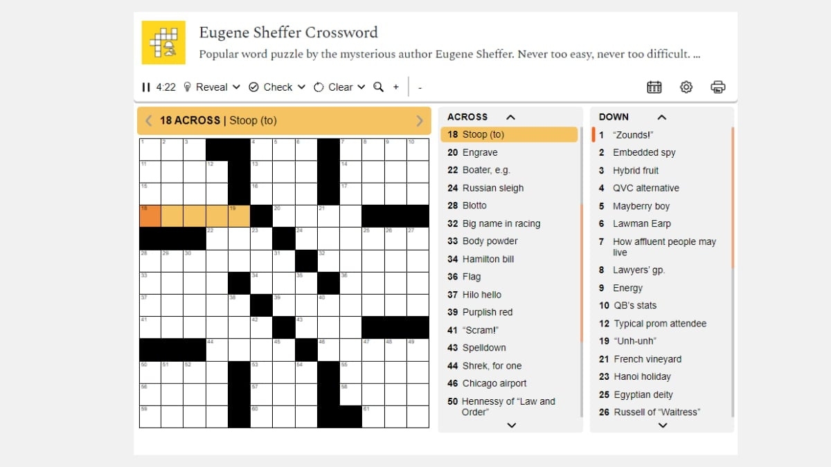 Eugene Sheffer Crossword Printable FREE Printable HQ