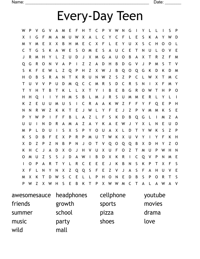 Every Day Teen Word Search WordMint Every Day Teen Word Search WordMint
