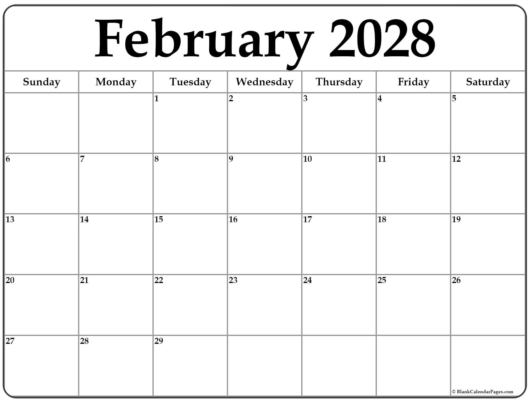 February 2028 Calendar Free Printable Calendars