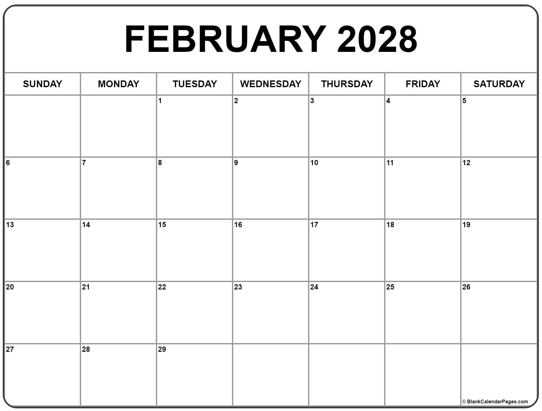 February 2028 Calendar Free Printable Calendars February 2028 Calendar Free Printable Calendars