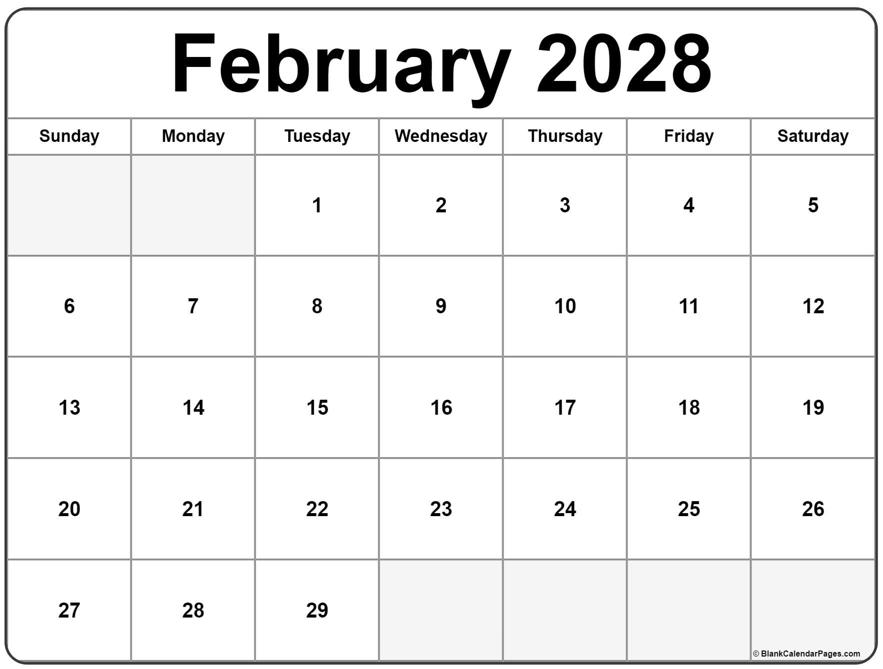 February 2028 Calendar Free Printable Calendars February 2028 Calendar Free Printable Calendars