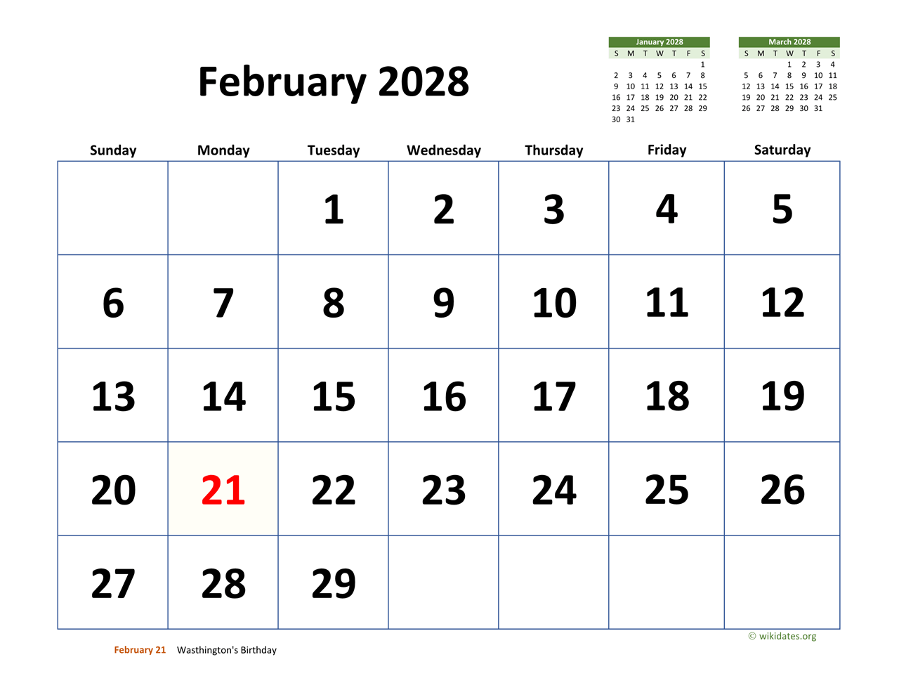 February 2028 Calendar With Extra large Dates WikiDates February 2028 Calendar With Extra large Dates WikiDates