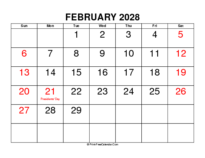 February 2028 Calendars With USA Holidays Word PDF Excel February 2028 Calendars With USA Holidays Word PDF Excel