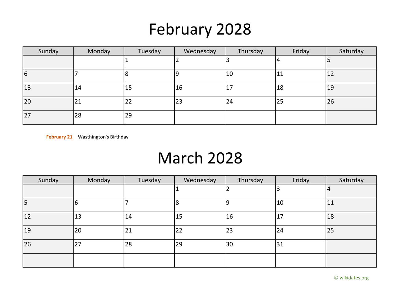 February And March 2028 Calendar WikiDates