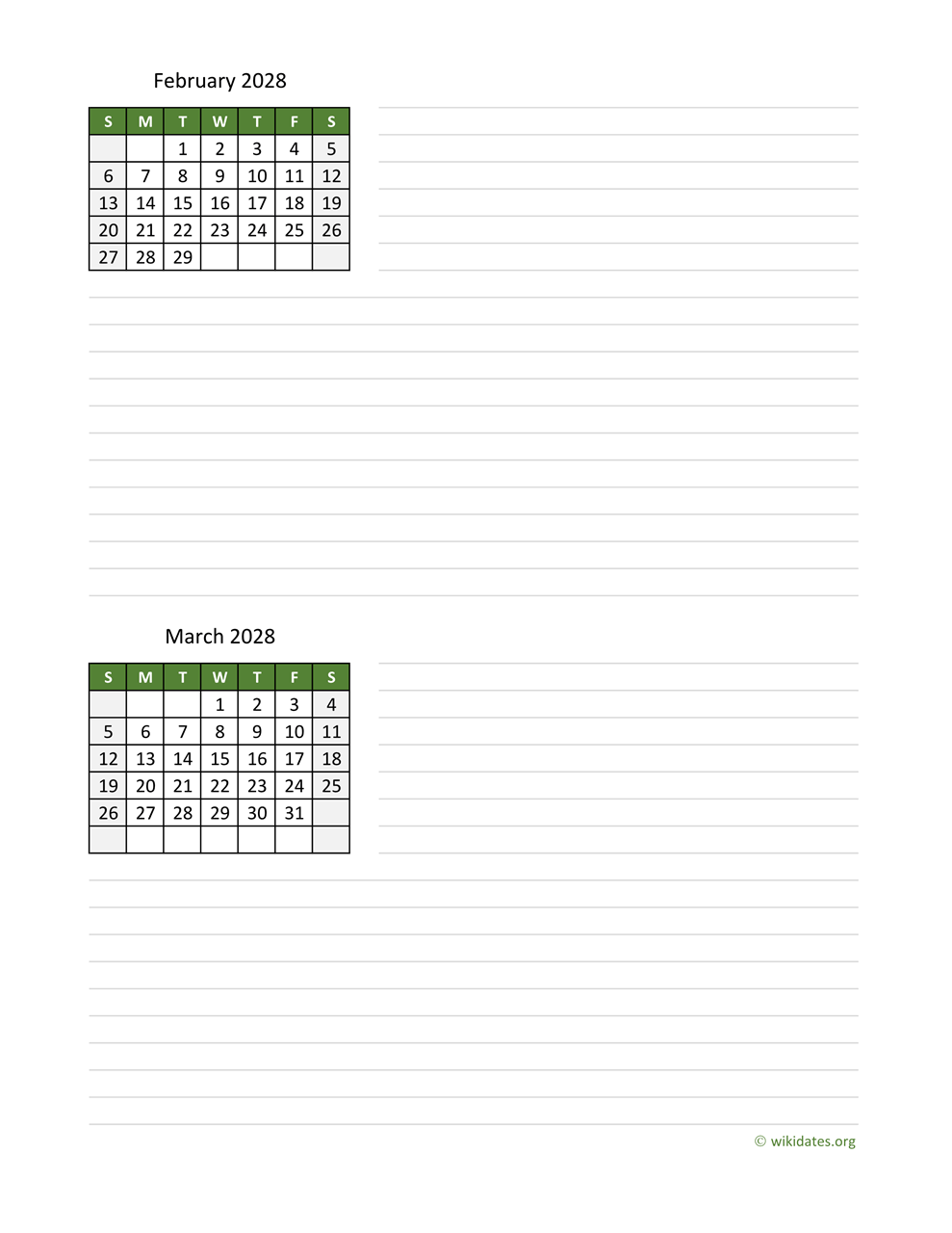 February And March 2028 Calendar WikiDates