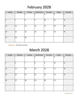 February And March 2028 Calendar WikiDates February And March 2028 Calendar WikiDates