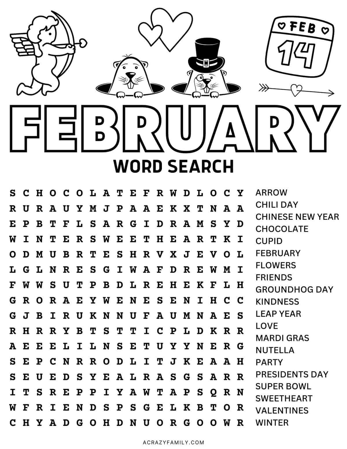 February Word Search Free Printable Free Printable Templates