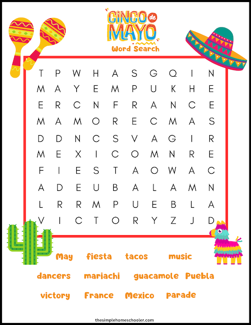 Fiesta Fun Cinco De Mayo Word Search Free Printable The Simple 