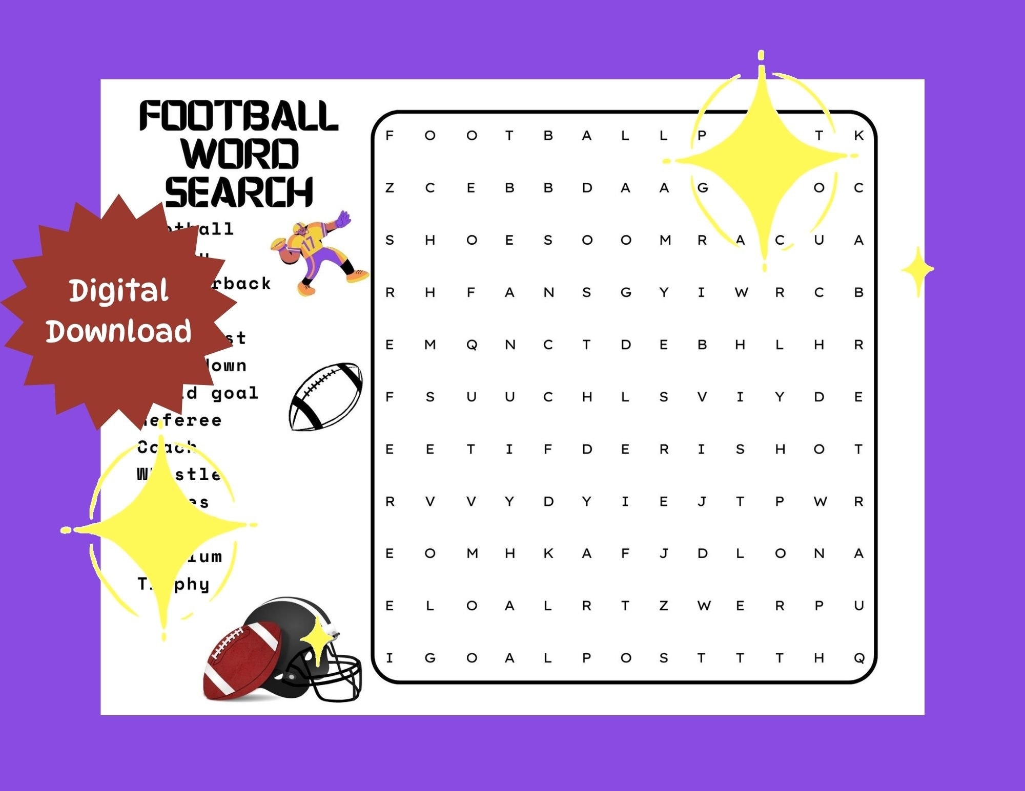 Football Word Search Printable Etsy