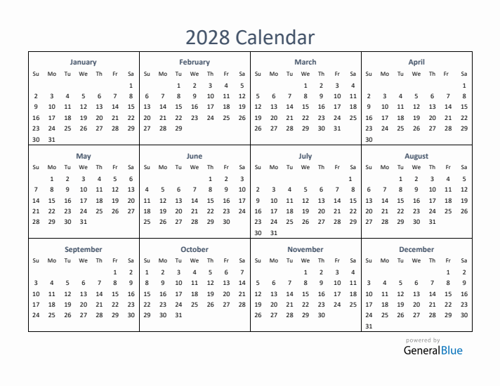 Free 2028 Calendars In PDF Word Excel