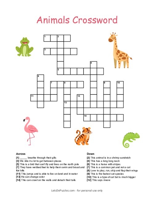 Free Animal Crossword Printable Free Animal Crossword Printable