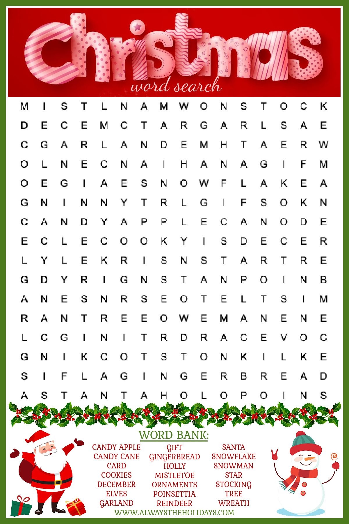 Free Christmas Word Search Printable With Answer Key Included Free Christmas Word Search Printable With Answer Key Included