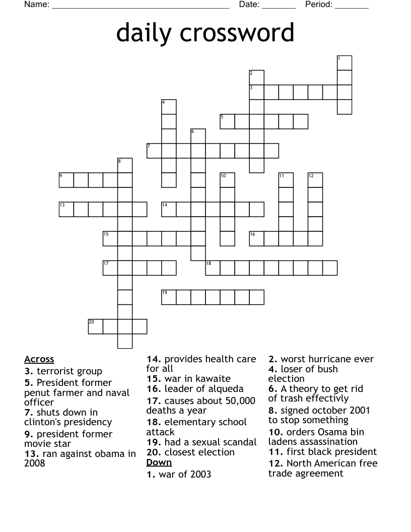 Free Daily Printable Crossword Puzzles Free Crossword Puzzle