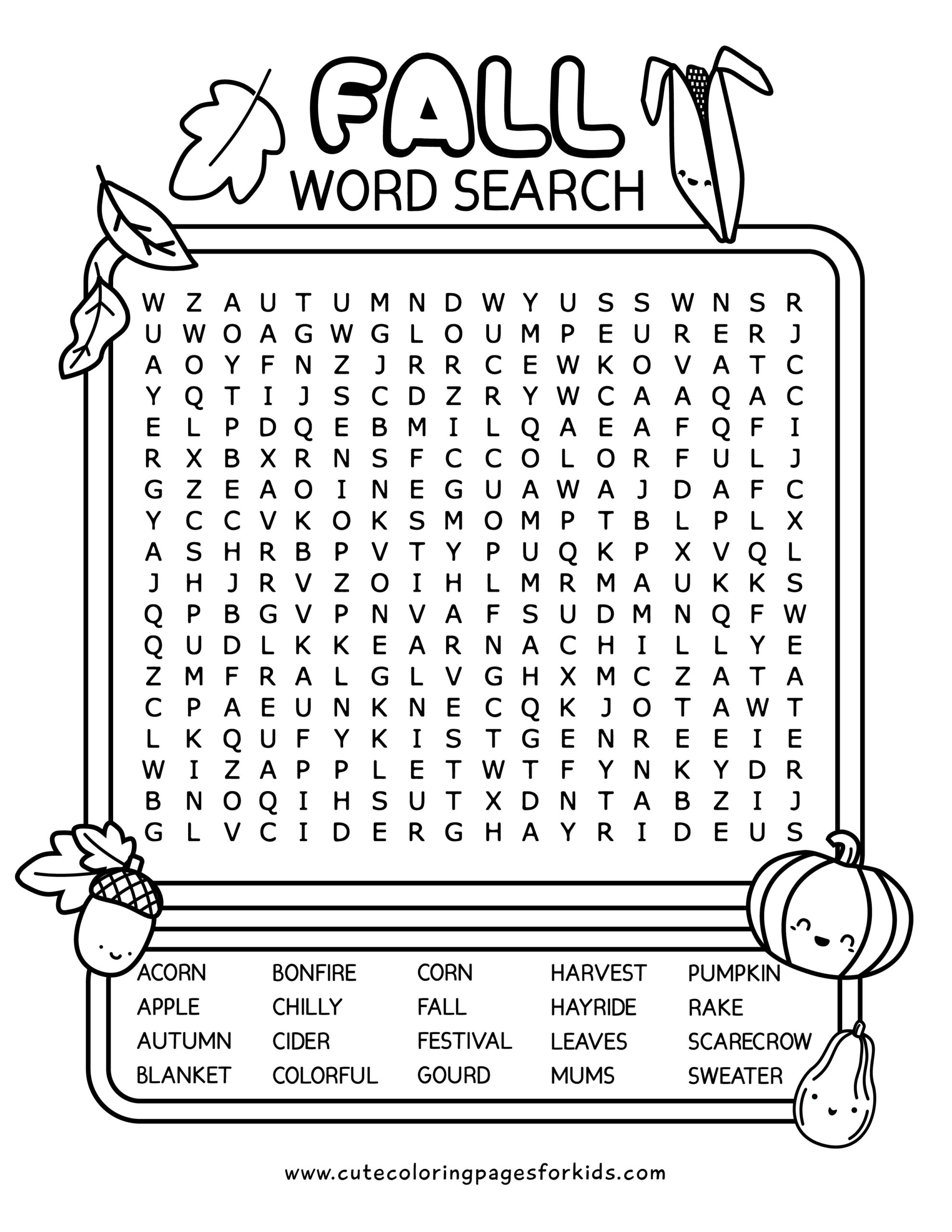 Free Fall Printable Word Searches Word Search Maker