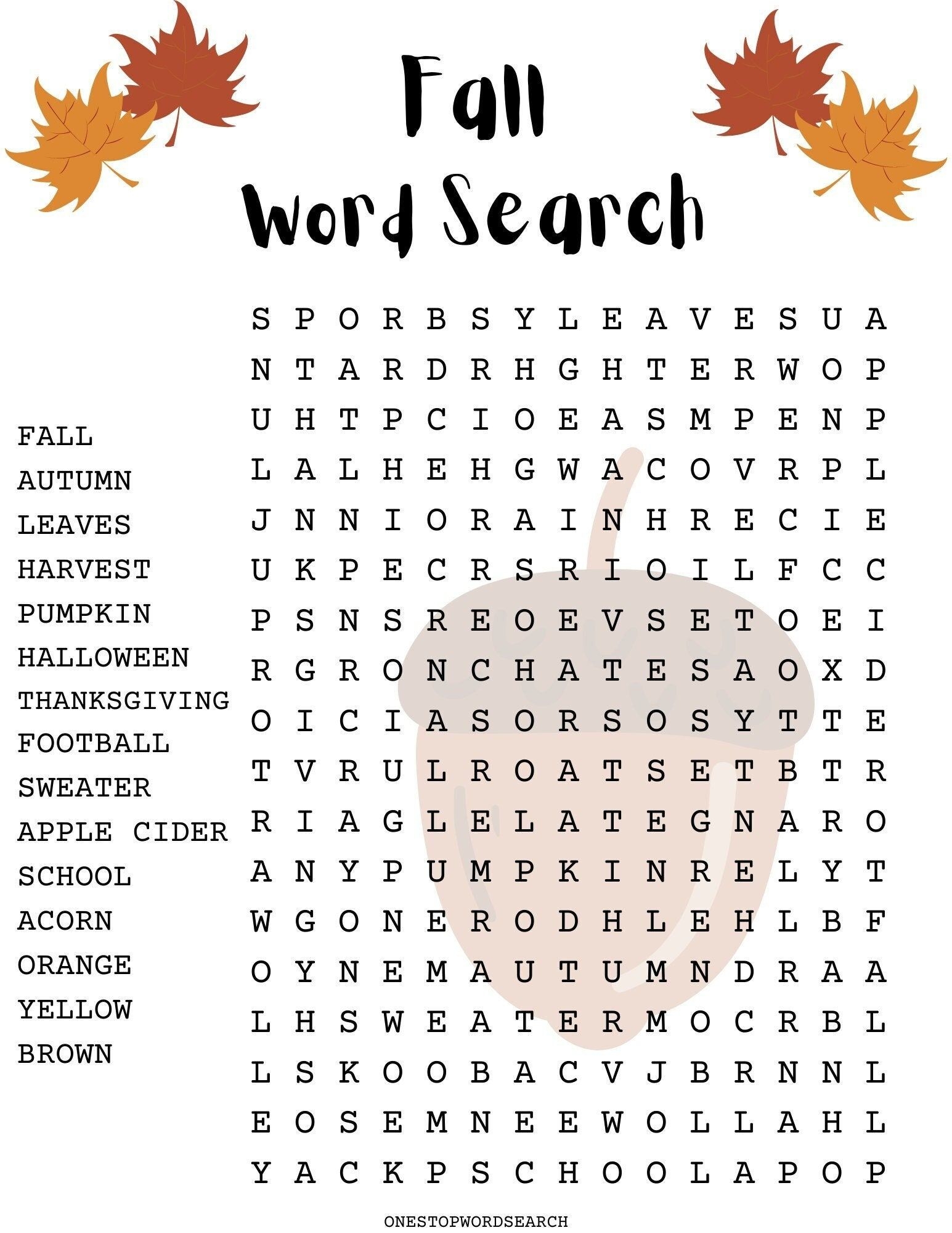 Free Fall Word Search Printable Printable Sight Words List