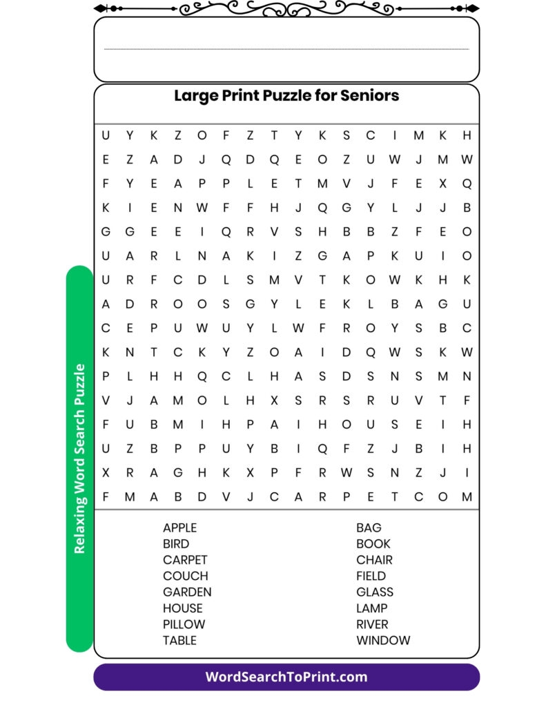 Free Large Print Word Search Printable For Seniors With Solution