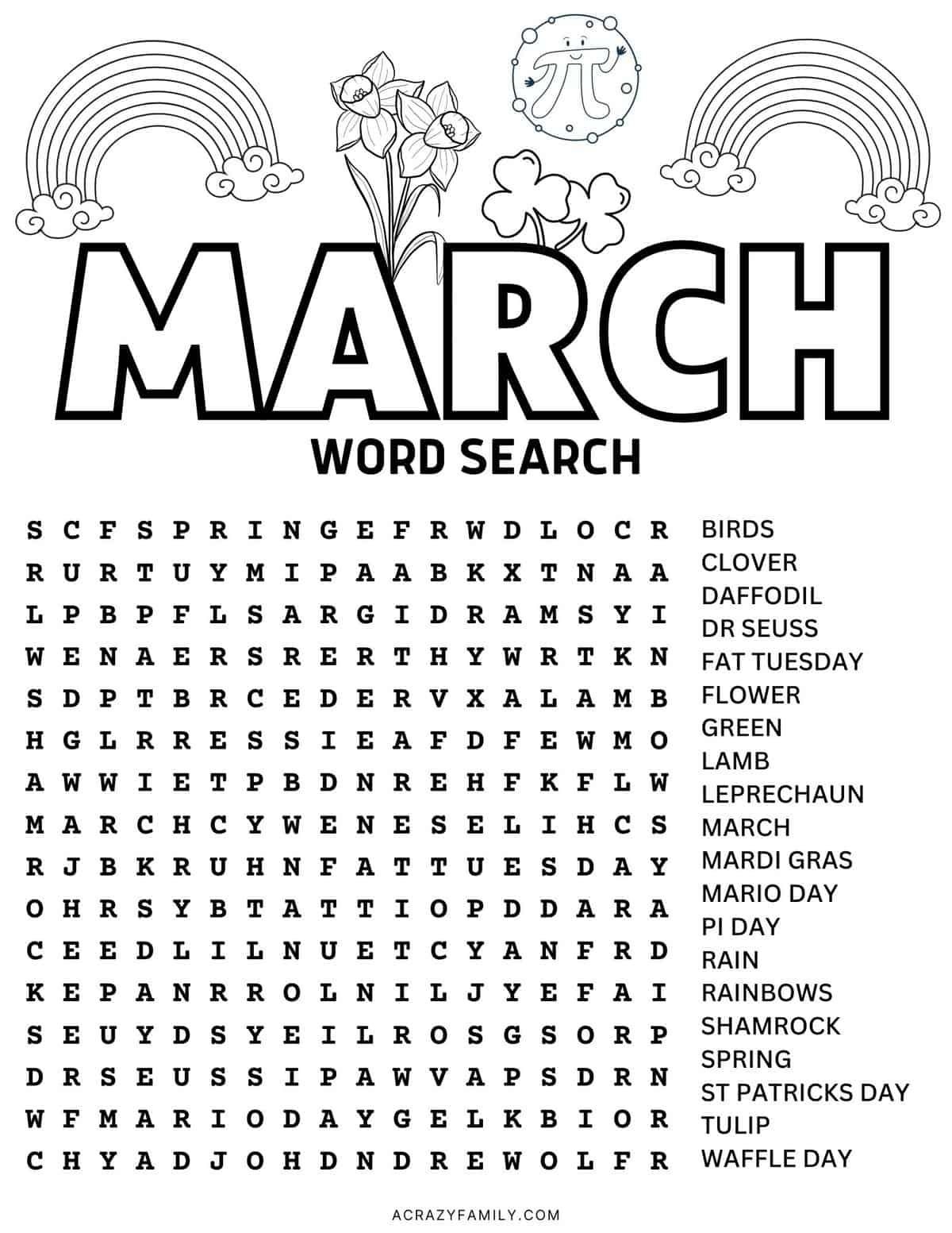 Free March Word Search Printable Artofit