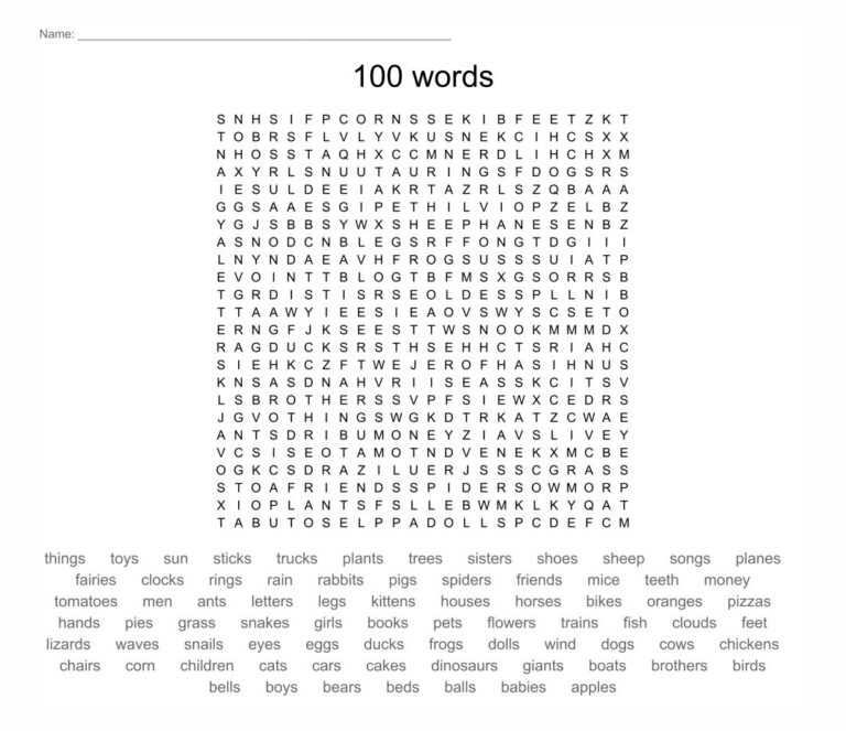 Free Printable 100 Word Word Search Word Search Maker