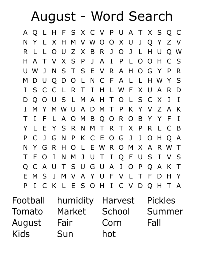 Free Printable August Word Search Word Search Maker