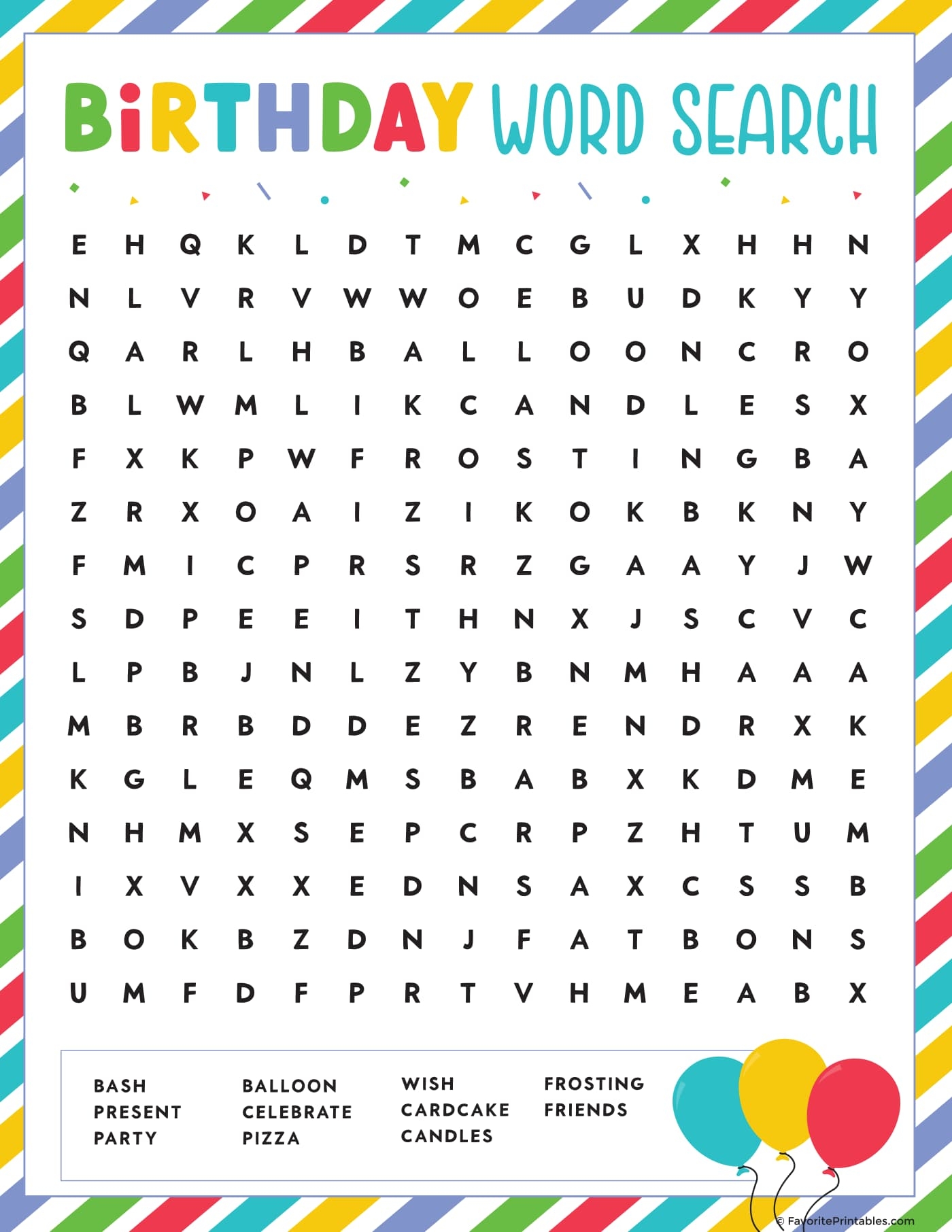 Free Printable Birthday Word Search For Kids Favorite Printables