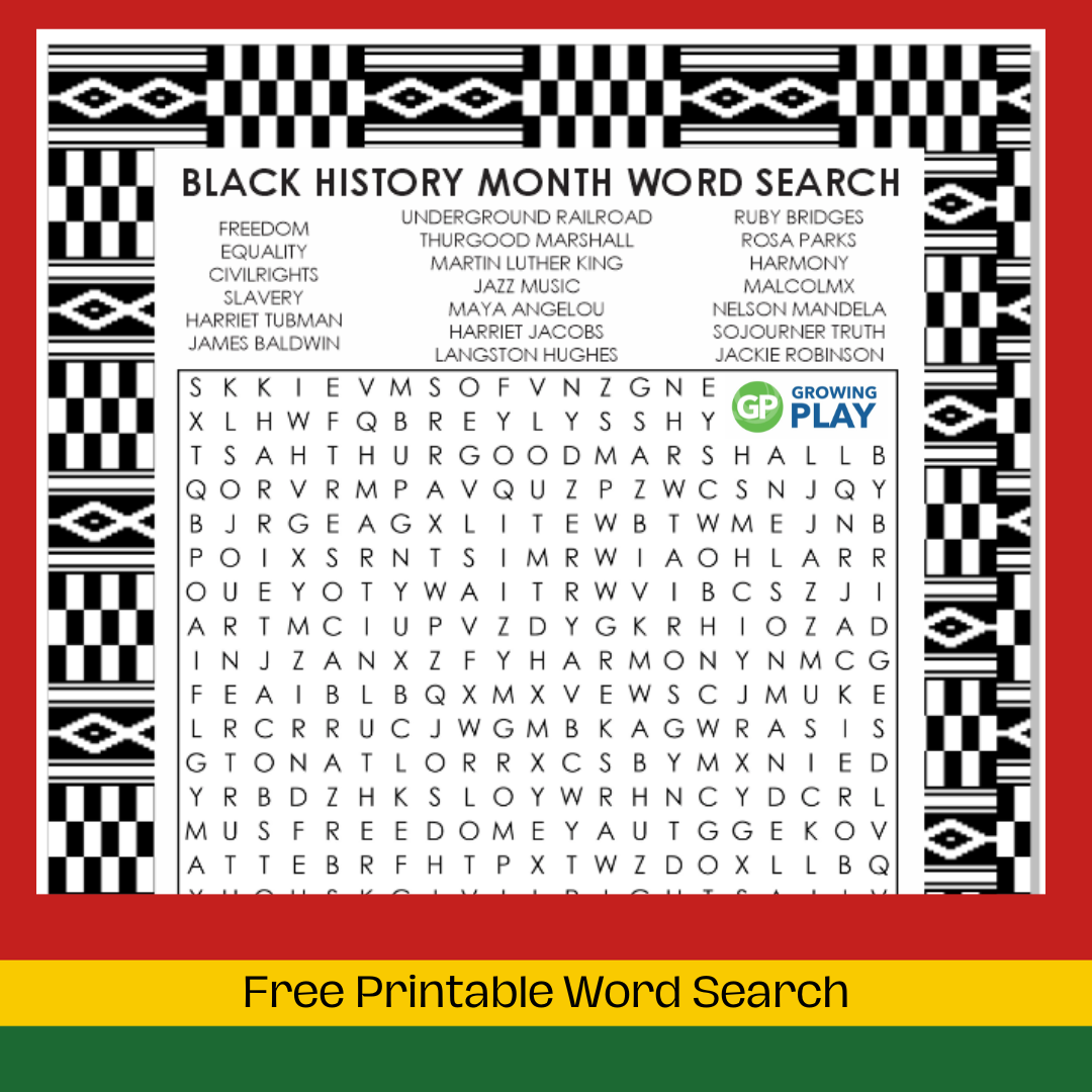 Free Printable Black History Month Word Search Growing Play 